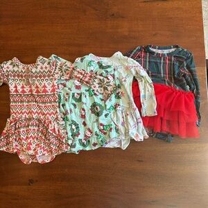 6-12M Posh Peanut Christmas Twirl Bodysuit Dress Bundle